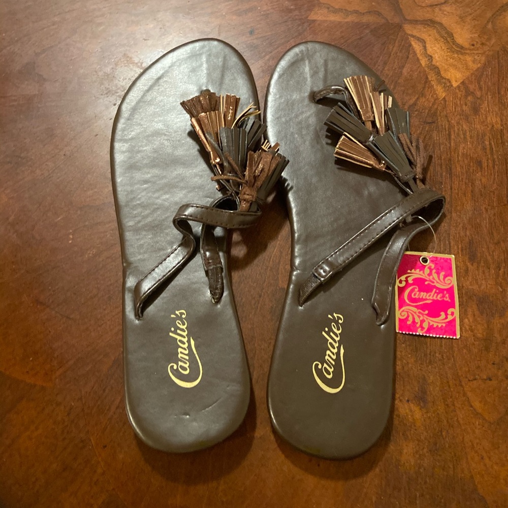 Candies Women’s Sandals Tasel Brown Thong Flats
